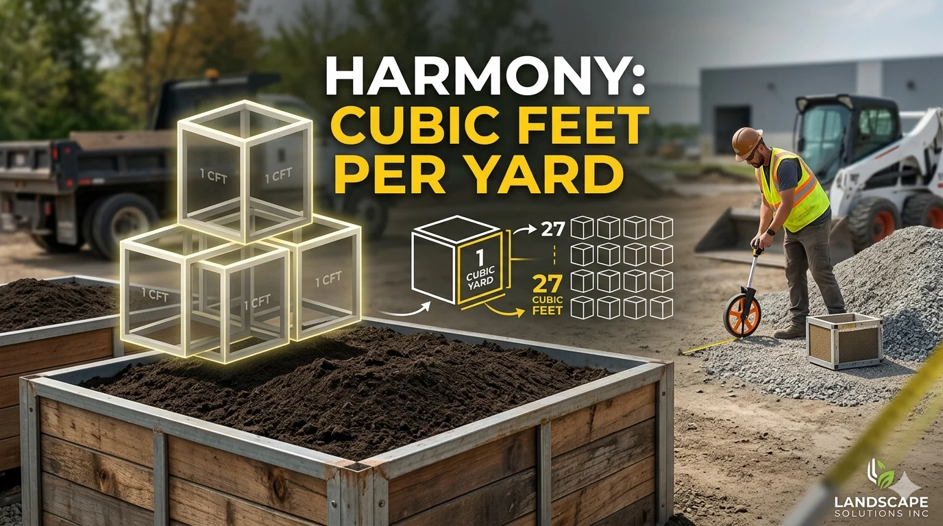 Inographic showing the conversion of 27 cubic fee to t 1 cubic yard