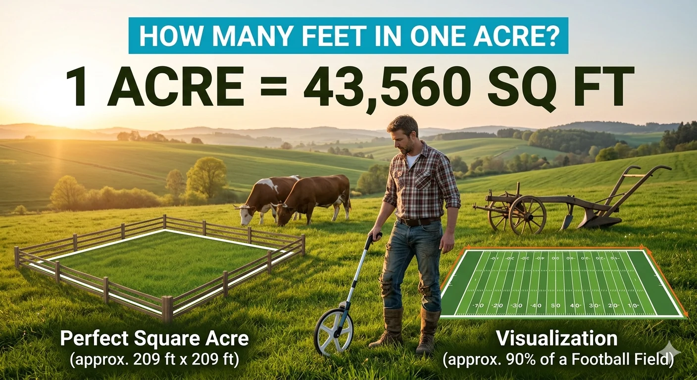 Infographic showing that How Many Feet Are in One Acre? Full Easy Guide to learn