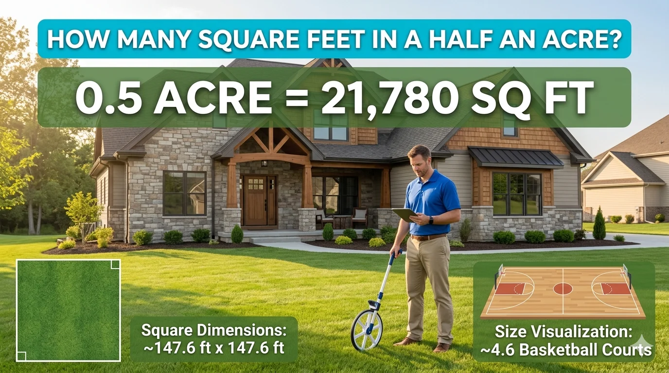 Infographic showing that How Many Square Feet in a Half an Acrethe easy conversion guide