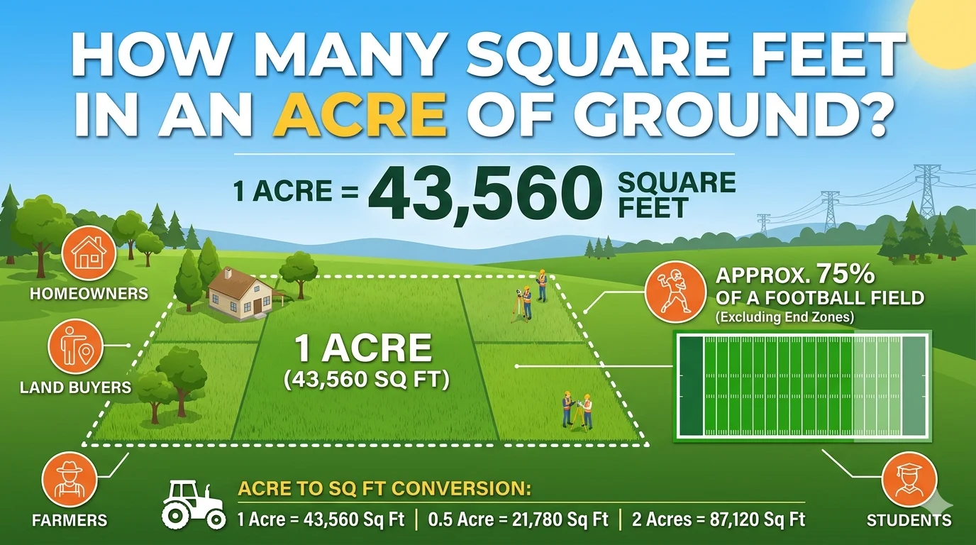 Infographic showing that How Many Square Feet in an Acre of Ground