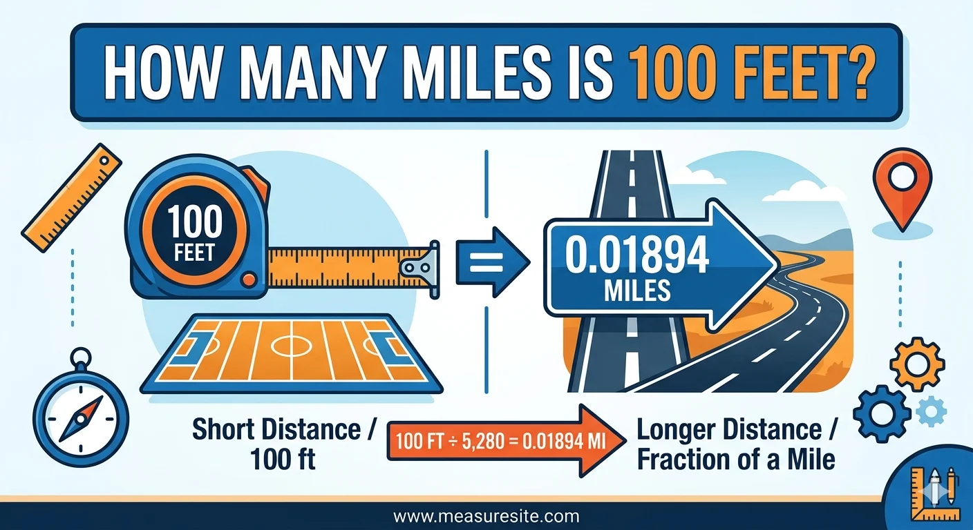 Infographic is showing that How Many Miles Is 100 Feet? Complete Conversion Guide If you’ve ever