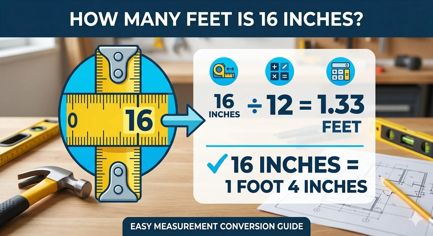 Infographic is showing thatHow Many Feet Is 16 Inches?