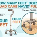 Infographic is showing that How Many Feet Does a Quad Cane Have? Full Guide