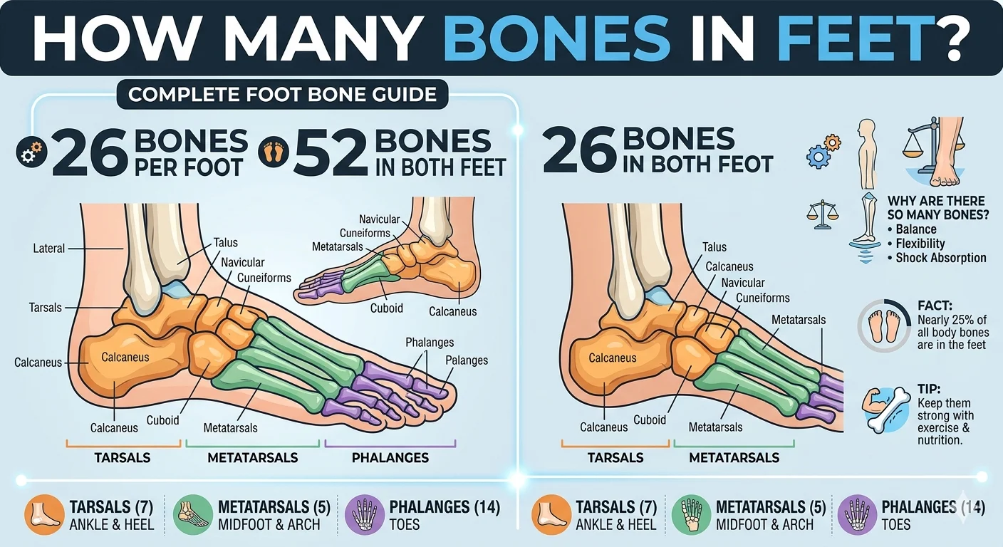 Infographic is showing that How Many Bones in Feet? Foot bones guide