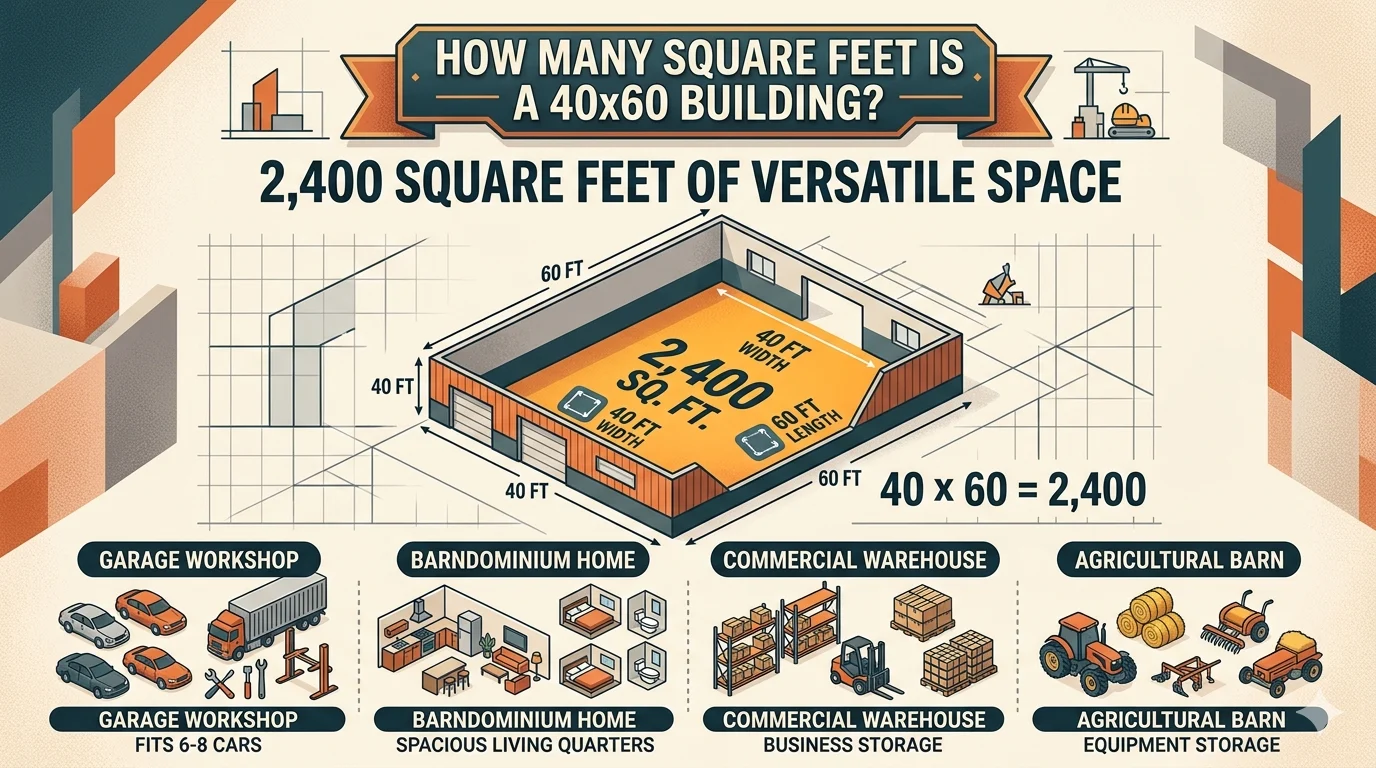 Infographic is showing that How Many Square Feet Is a 40x60 Building