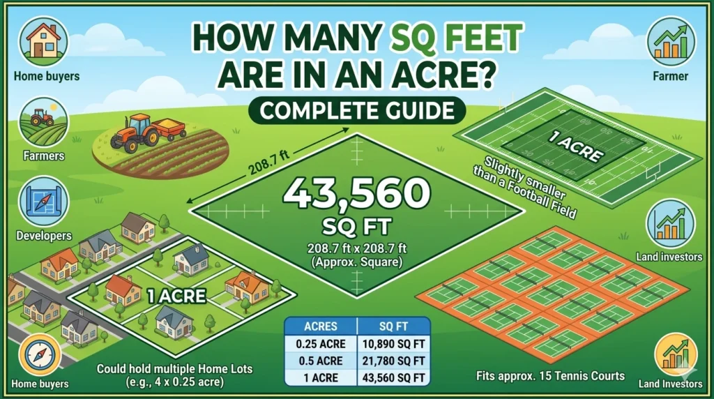Infographic is showing that How Many Sq Feet Are in an Acre?