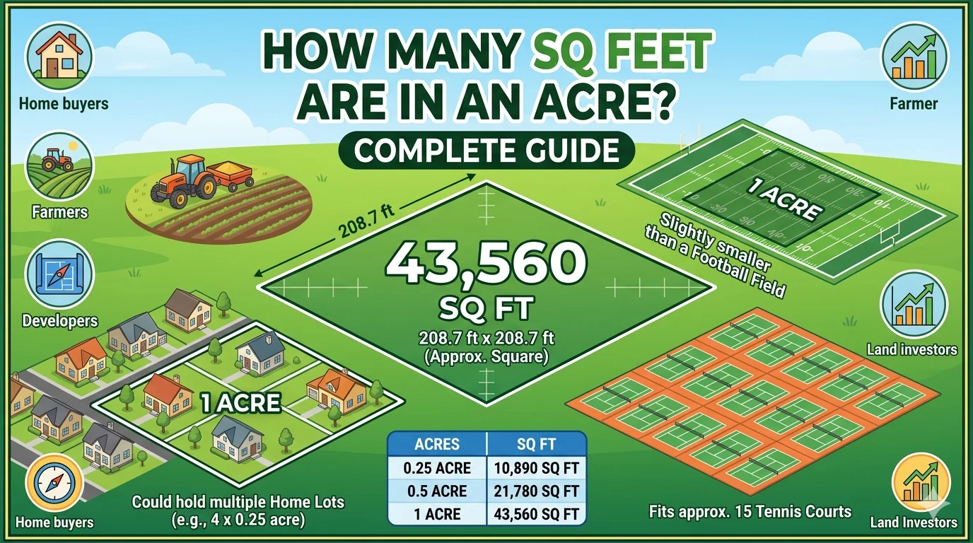 Infographic is showing that How Many Sq Feet Are in an Acre?