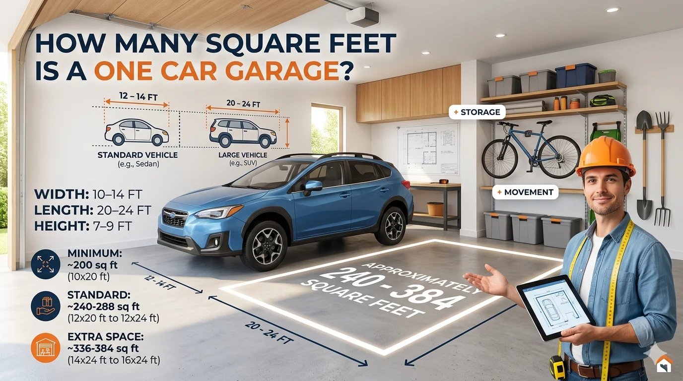 Infographic is showing thatHow Many Square Feet Is a One Car Garage?