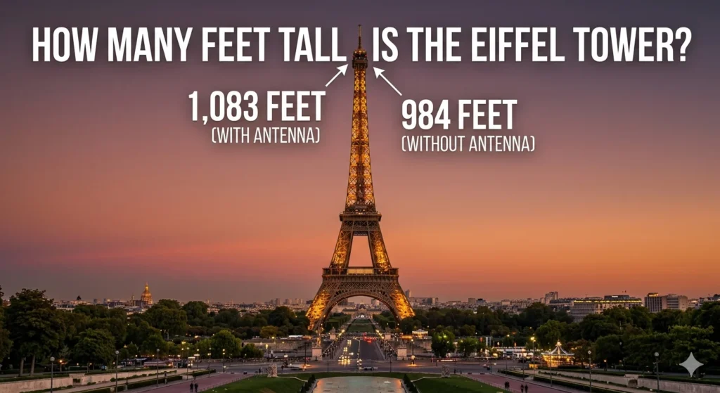 Infographical showing that How Many Feet Tall Is the Eiffel Tower