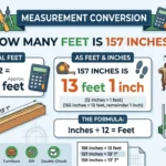 Infographic is showing that How Many Feet Is 157 Inches?