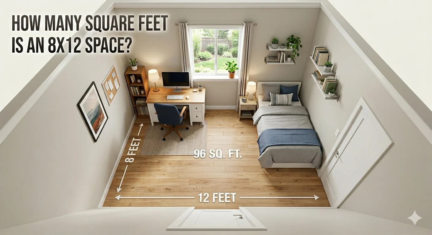 Infographic is showing that How Many Square Feet Is an 8x12 Space?