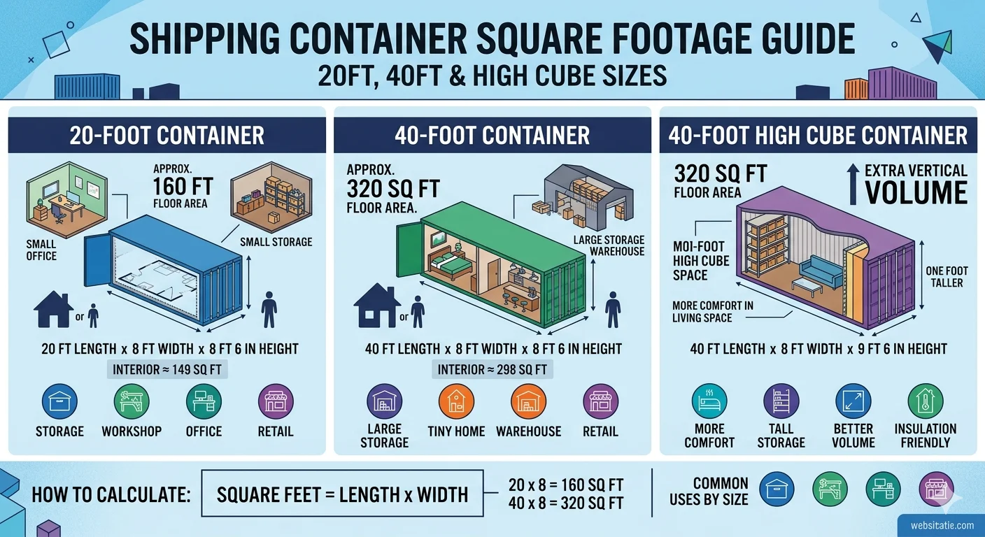 infographic is showing that How Many Square Feet Is a Shipping Container? URL Slug: