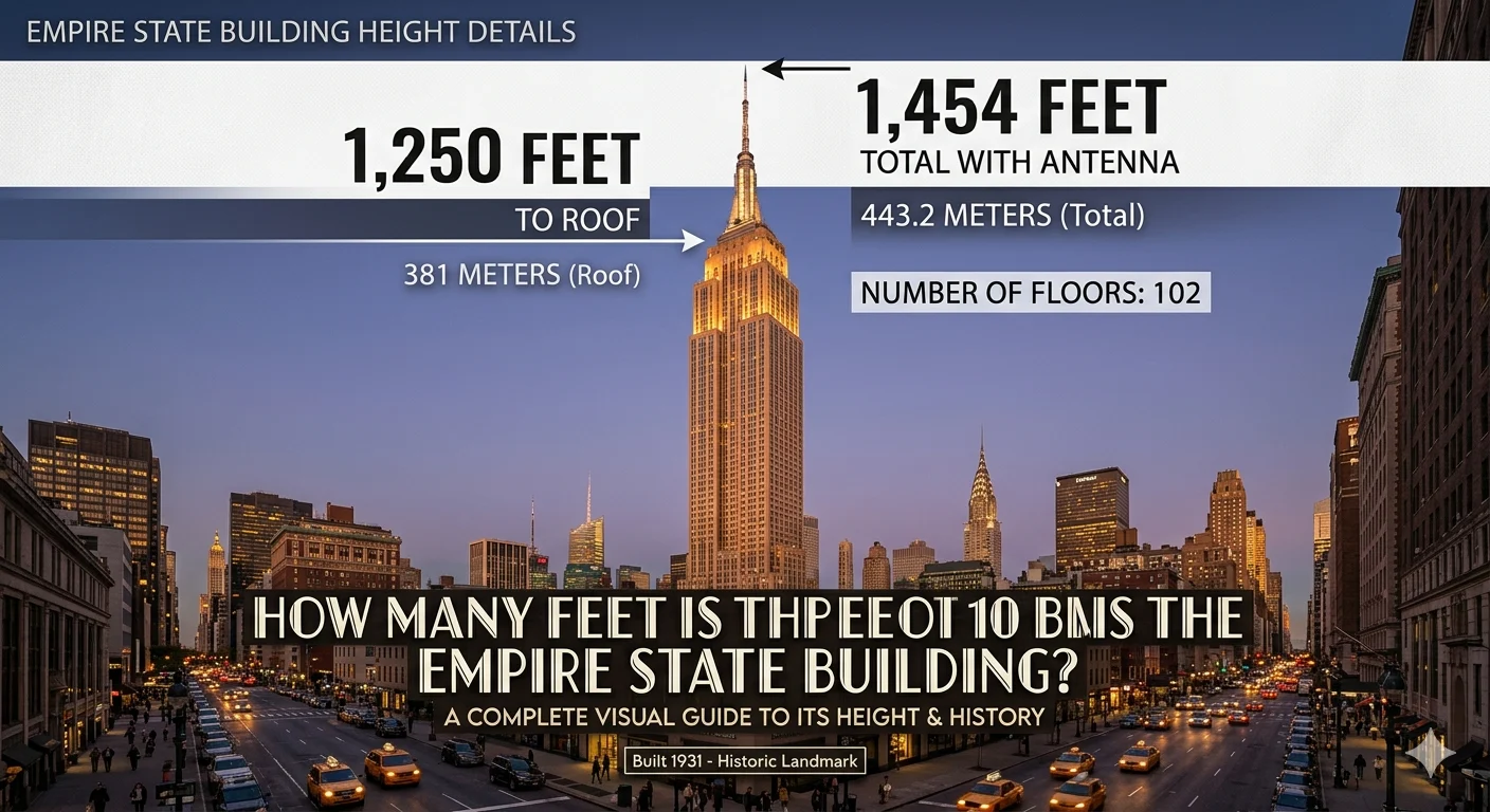 Infographic is showing that How Many Feet Is Empire State Building? Full Height Guide