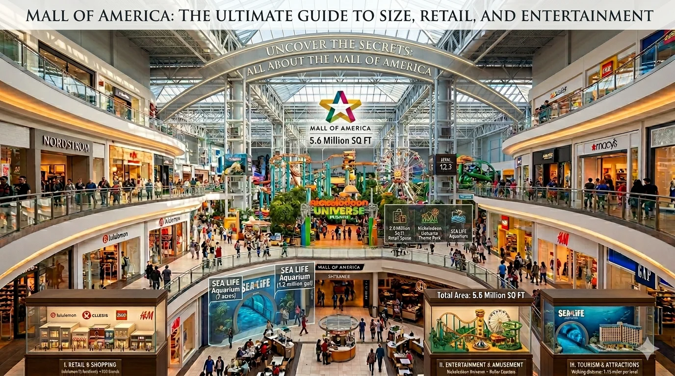 Infographic is showing that How Many Square Feet Is the Mall of America?