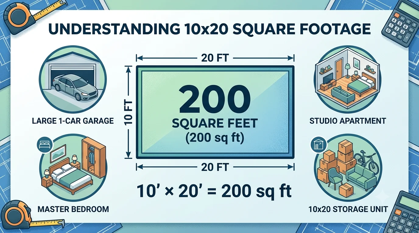 Inofgraphic is showing that vHow Many Square Feet Is 10x20? Easy Size Guide