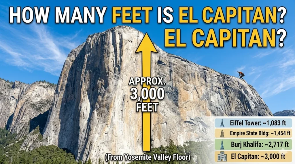 infographic is showing that How Many Feet Is El Capitan? Height, Facts & Comparisons