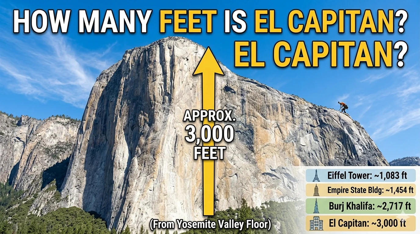 infographic is showing that How Many Feet Is El Capitan? Height, Facts & Comparisons