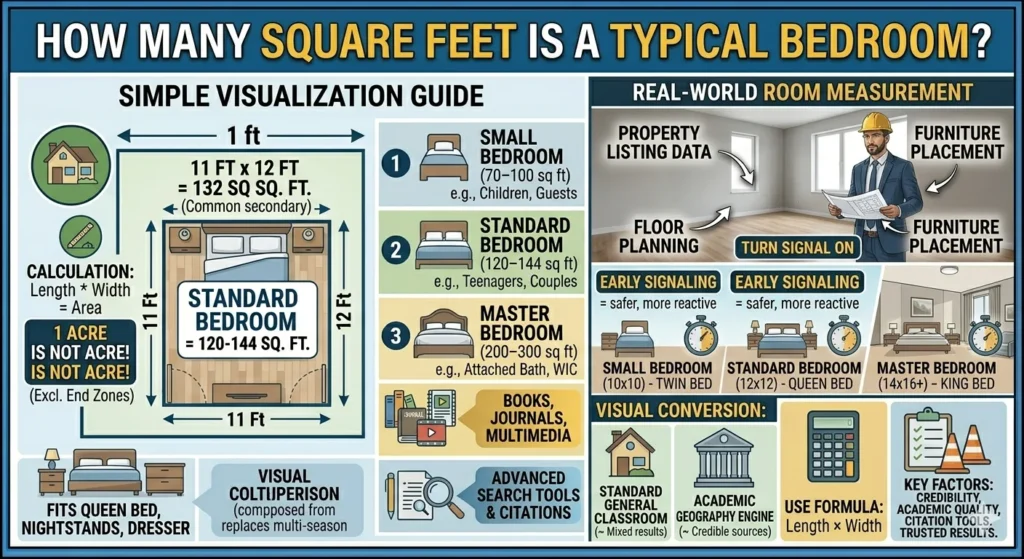 Infographic is showing that bHow Many Square Feet Is a Typical Bedroom?