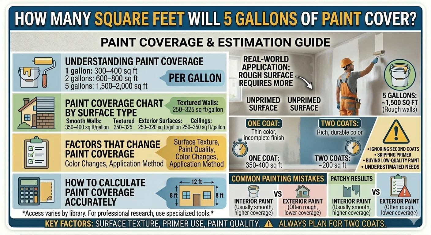 Infographic is showing that How Many Square Feet Will 5 Gallons of Paint Cover?