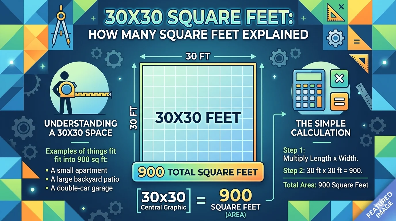 Infographic is showing that 30x30 Square Feet: How Many Square Feet Explained