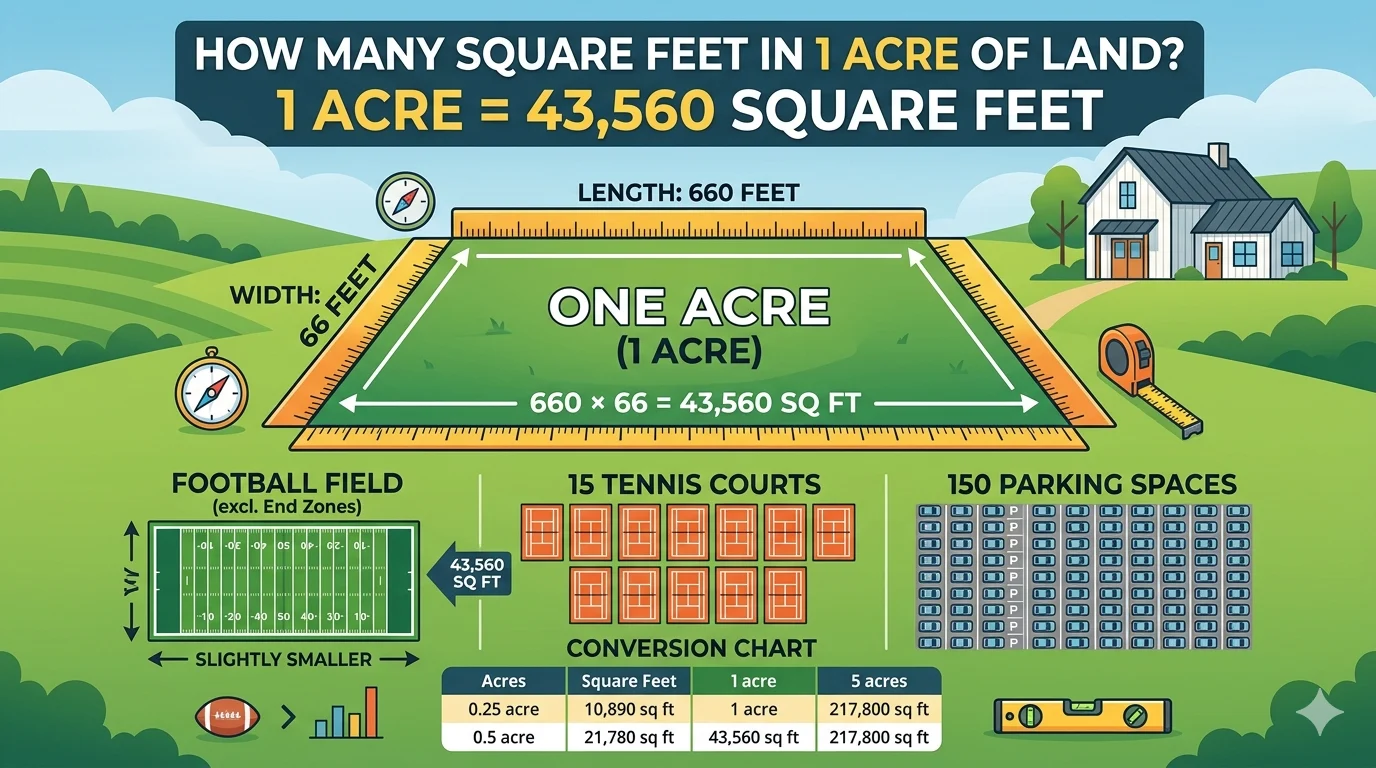 Infographic is showing How Many Square Feet in 1 Acre of Land?