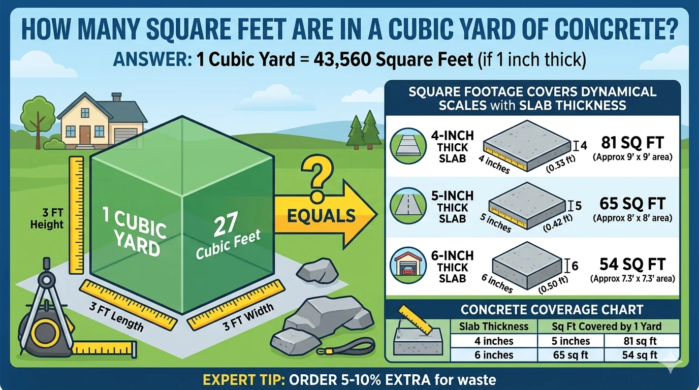 Infographic is showing that How Many Square Feet Are in a Yard of Concrete?