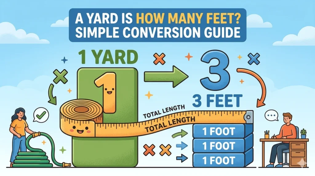 Infographic is showing that A Yard Is How Many Feet? Simple Conversion Guide