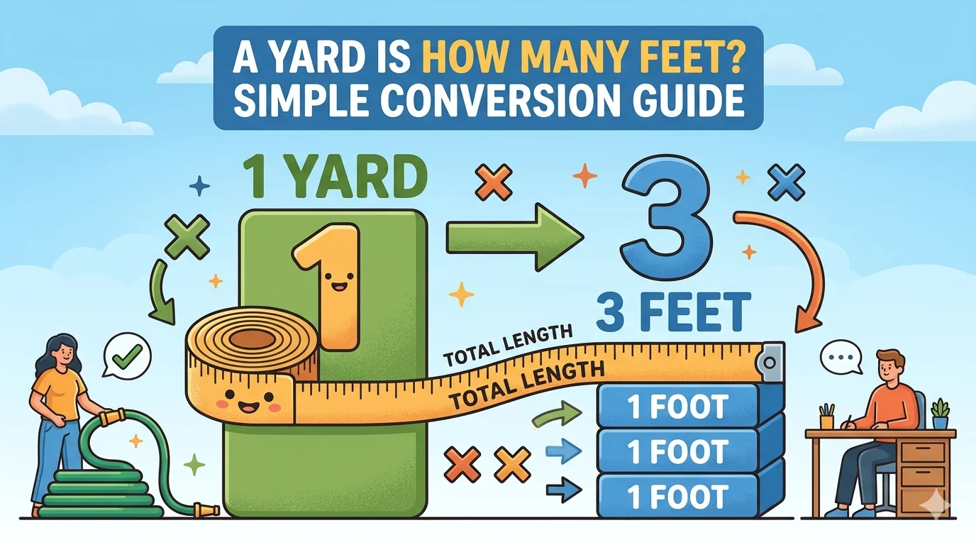 Infographic is showing that A Yard Is How Many Feet? Simple Conversion Guide