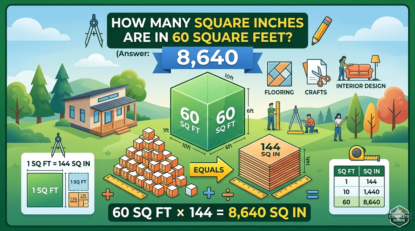 Infographic is showing that How Many Square Inches Are in 60 Square Feet?