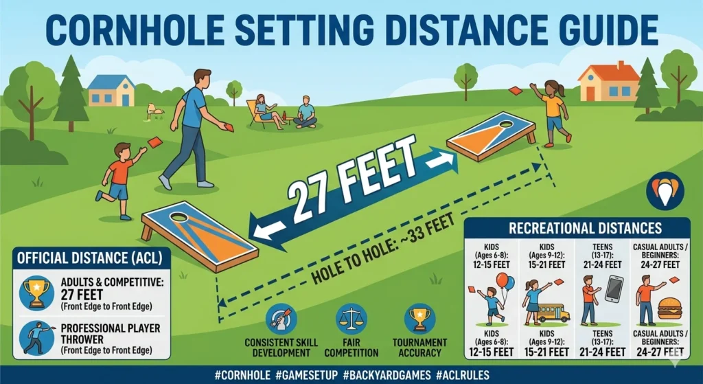 I'm so graphic is showing that How Many Feet Is a Cornhole Board Away?