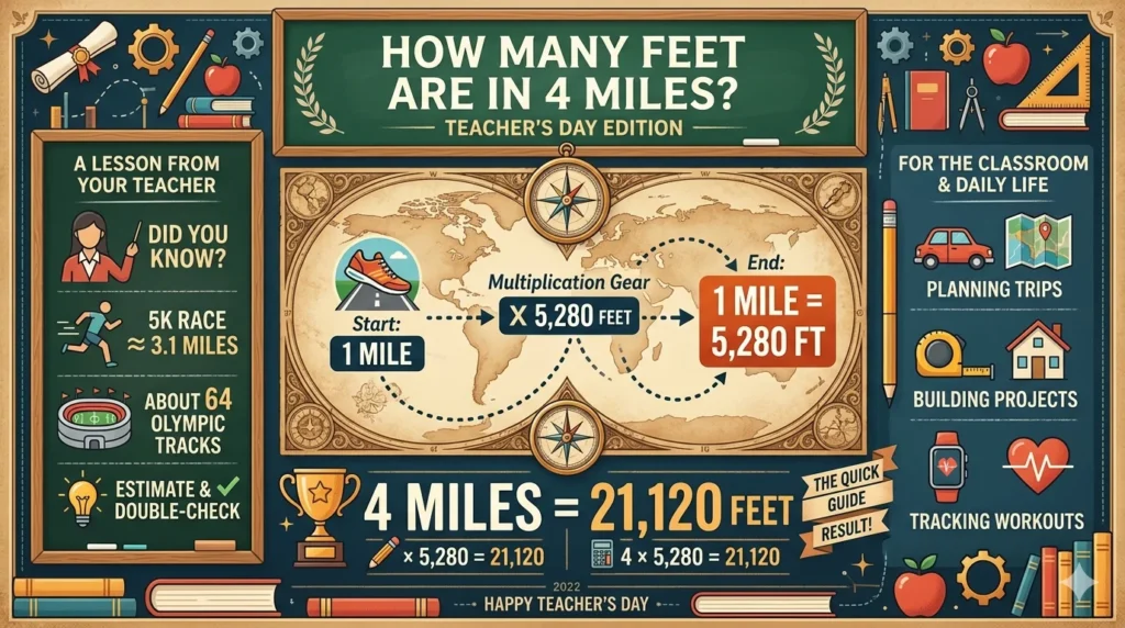 Infographic is showing that How Many Feet Are in 4 Miles? Easy Conversion Guide