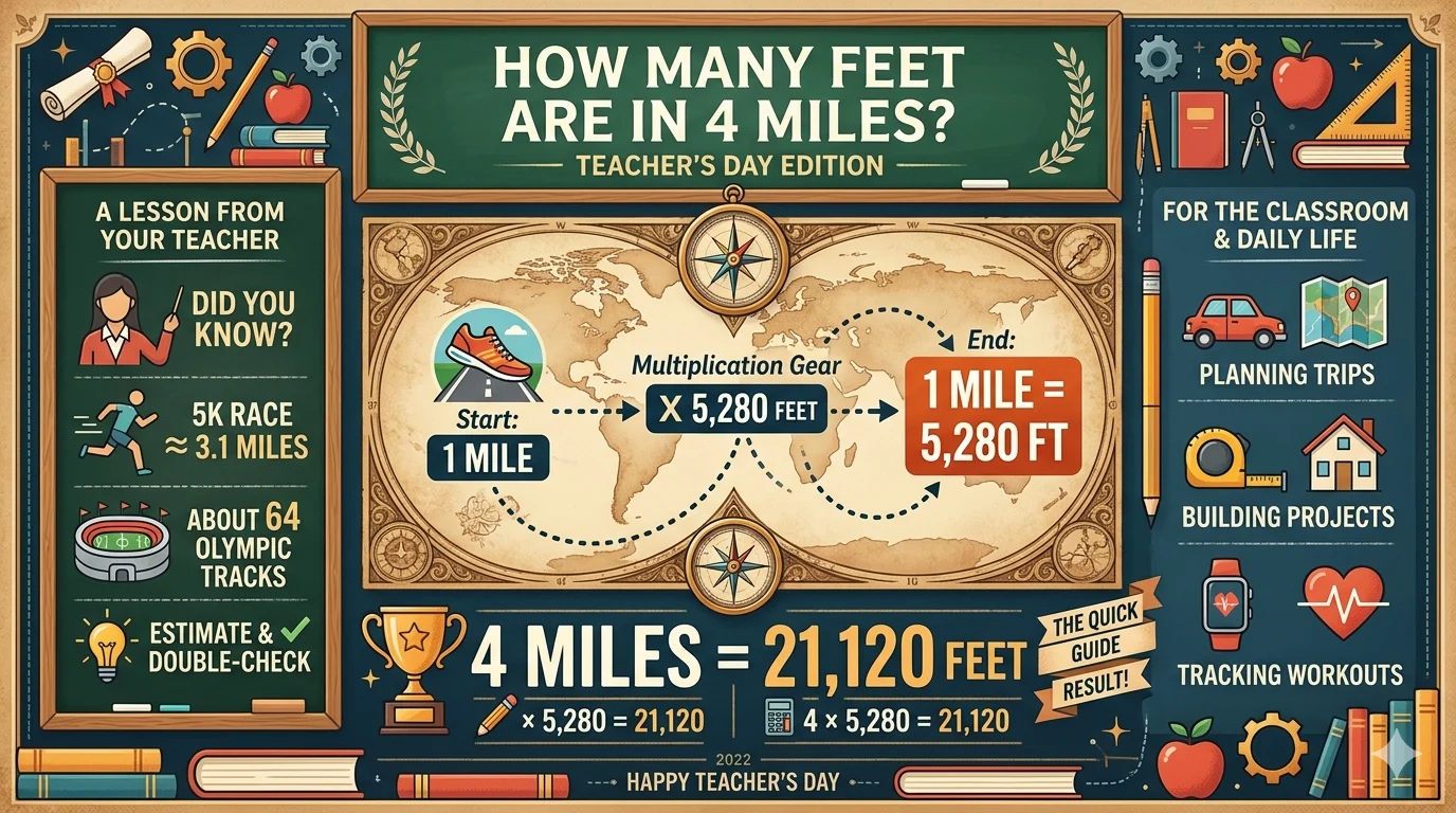 Infographic is showing that How Many Feet Are in 4 Miles? Easy Conversion Guide