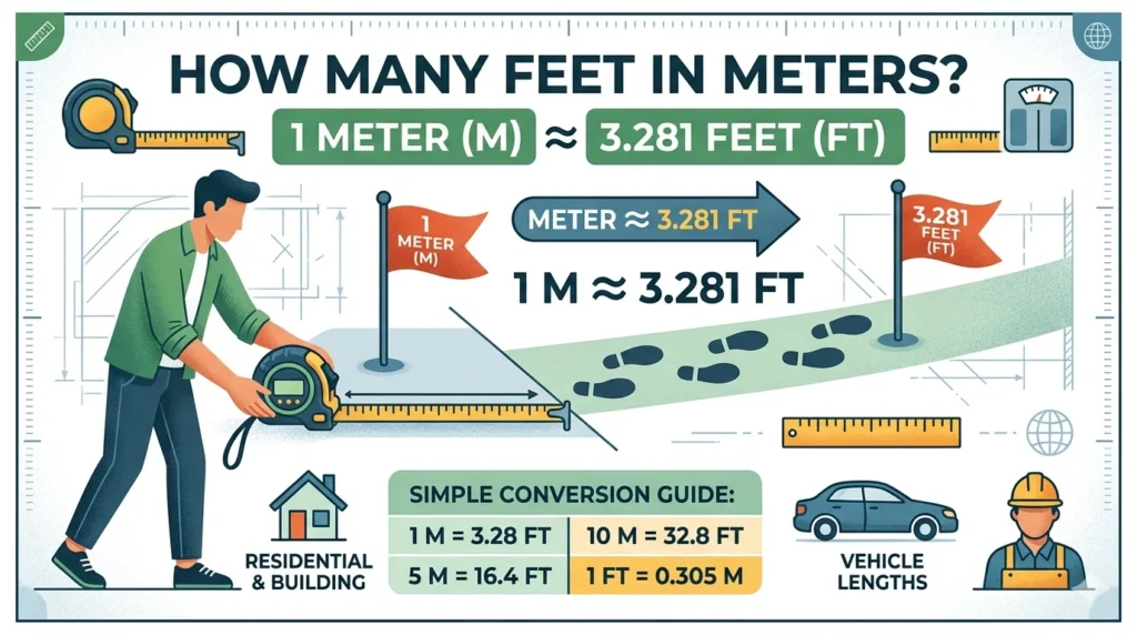 Infographic is showing that How Many Feet in Meters? Simple Conversion Guide