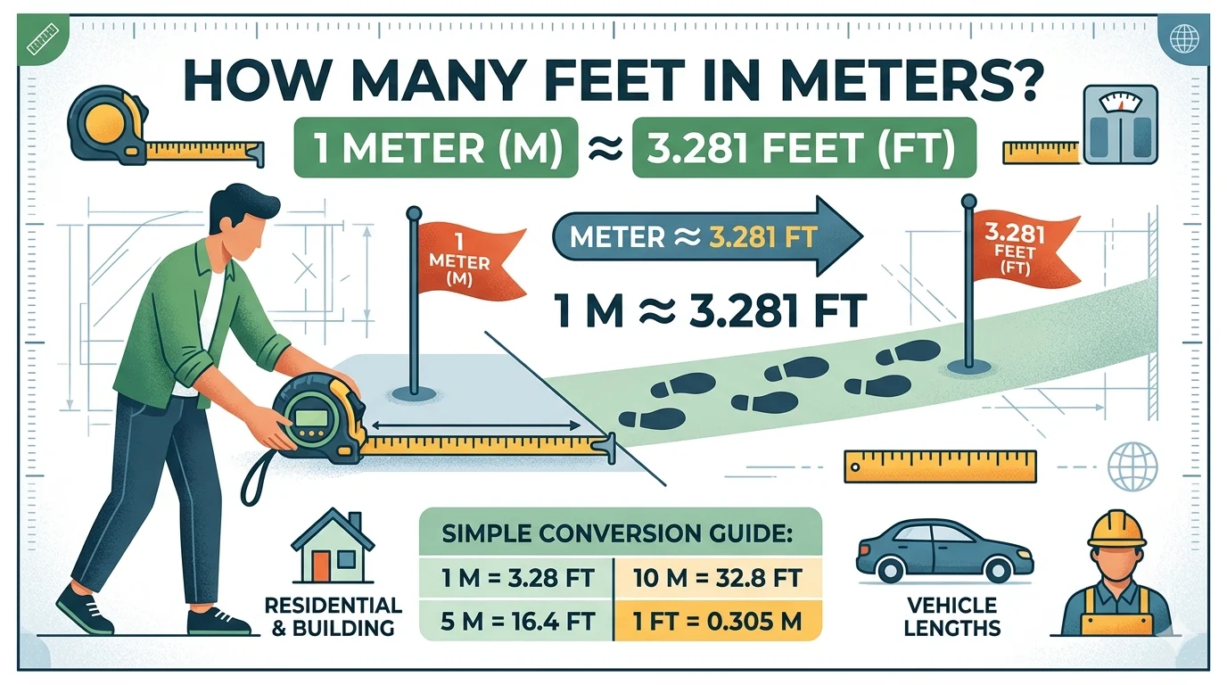 Infographic is showing that How Many Feet in Meters? Simple Conversion Guide