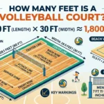 Infographic is showing that How Many Feet Is a Volleyball Court? Full Size Guide