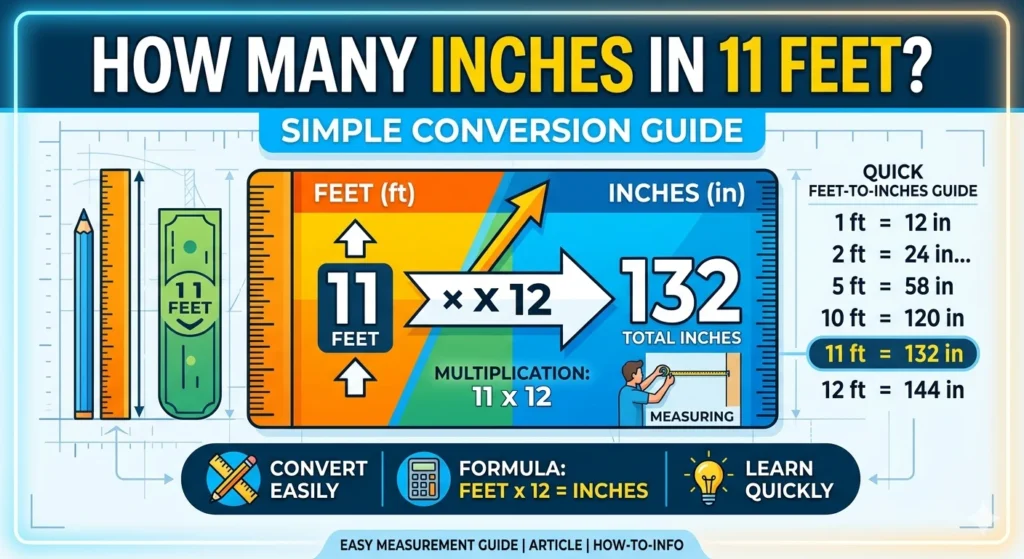 Infographic is showing that How Many Inches in 11 Feet? Simple Conversion Guide