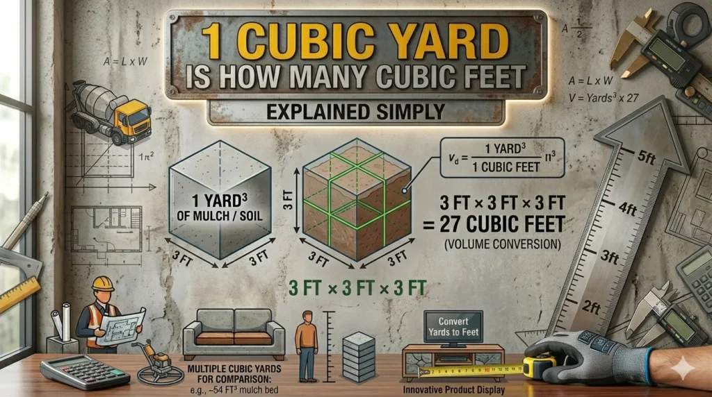 Infographic is showing that How Many Cu Feet in a Yard? Easy Conversion Explained