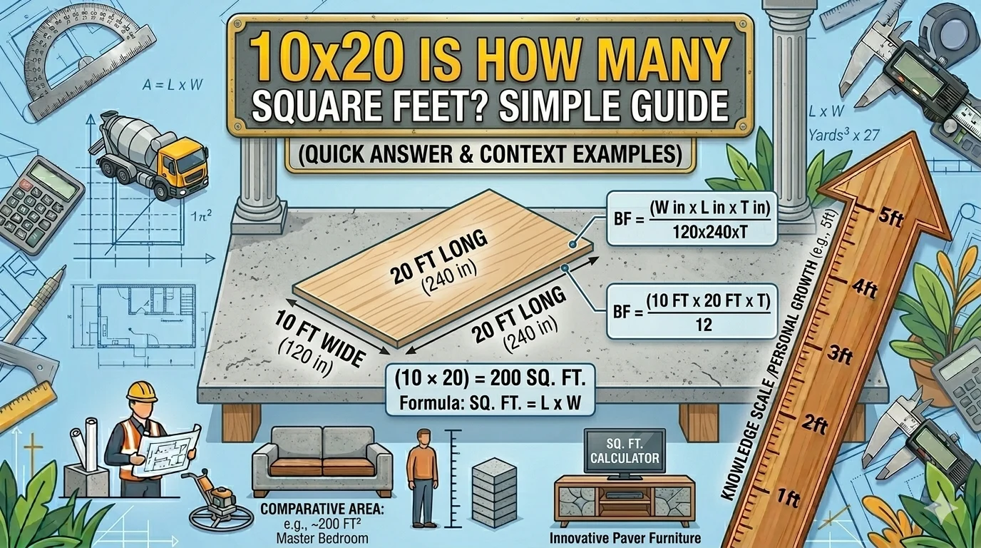 Infographic is showing that 10x20 is How Many Square Feet? Simple Guide 