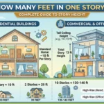 Infographic is showing that How Many Feet in One Story? Height Guide Explained