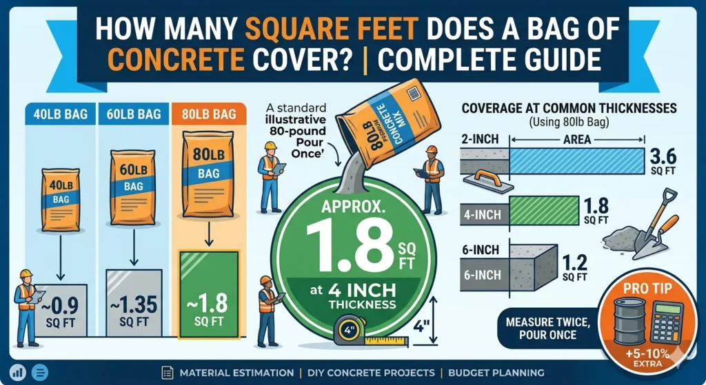 Infographic is showing that How Many Square Feet Does a Bag of Concrete Cover?