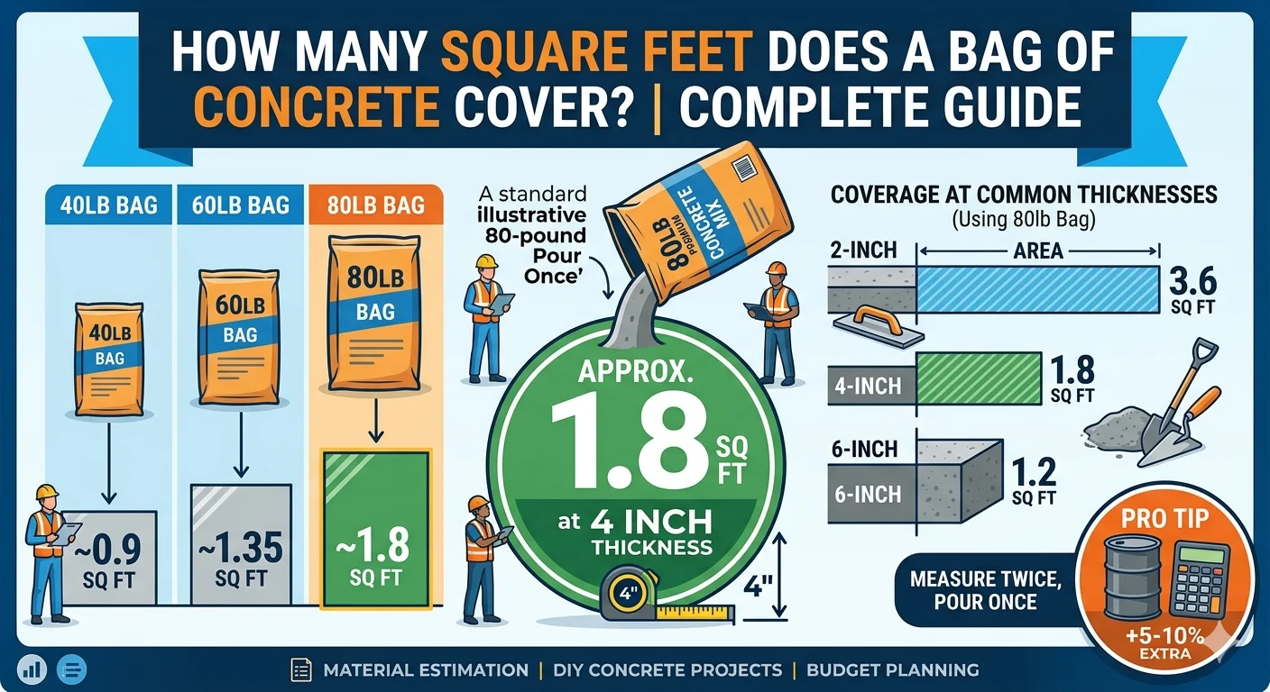 Infographic is showing that How Many Square Feet Does a Bag of Concrete Cover?