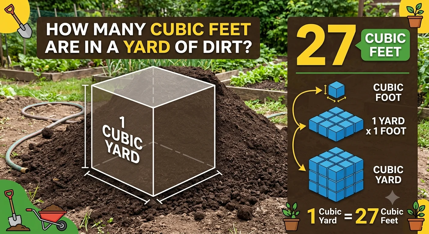 SEO Title Infographic is showing that bHow Many Cubic Feet Are in a Yard of Dirt? Explained