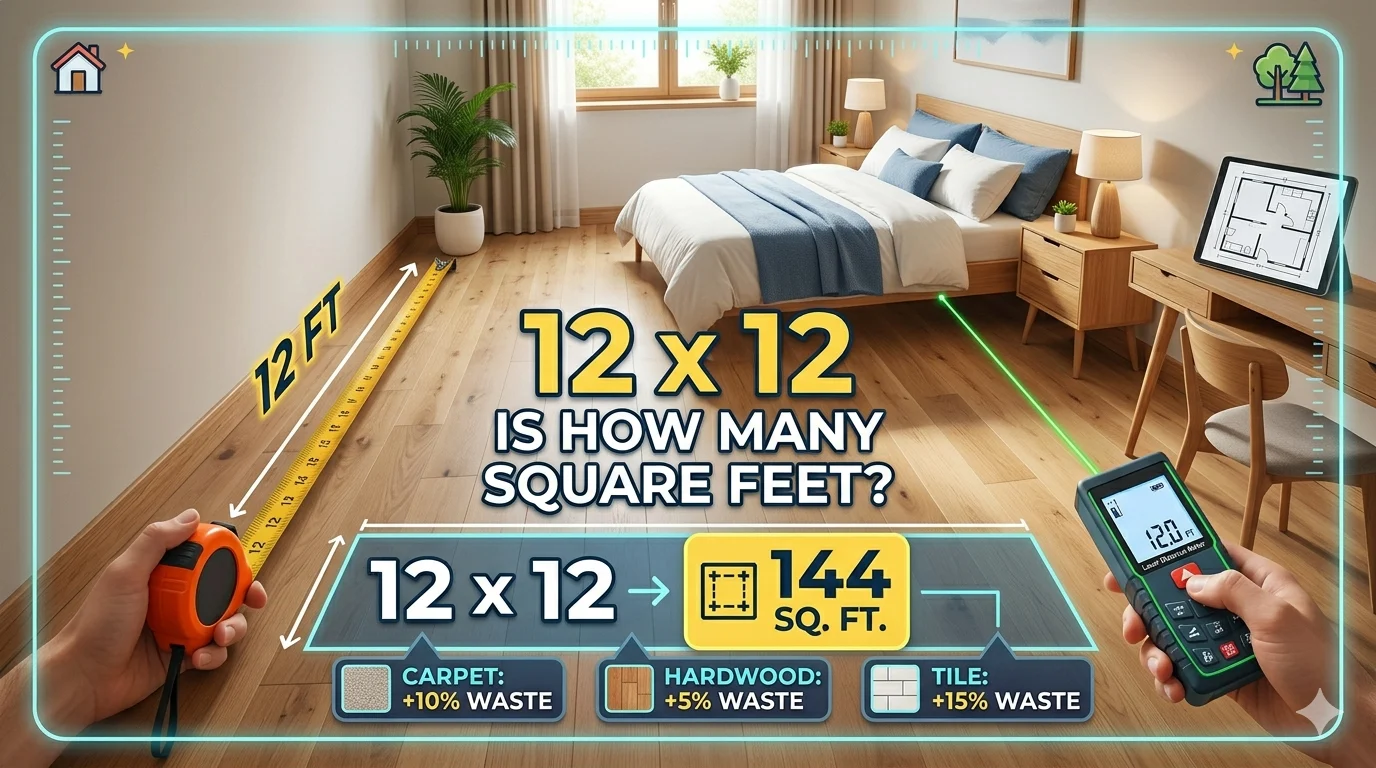 Infographic is showing thatHow Many Square Feet in a 12 x 12 Room? Simple Guide