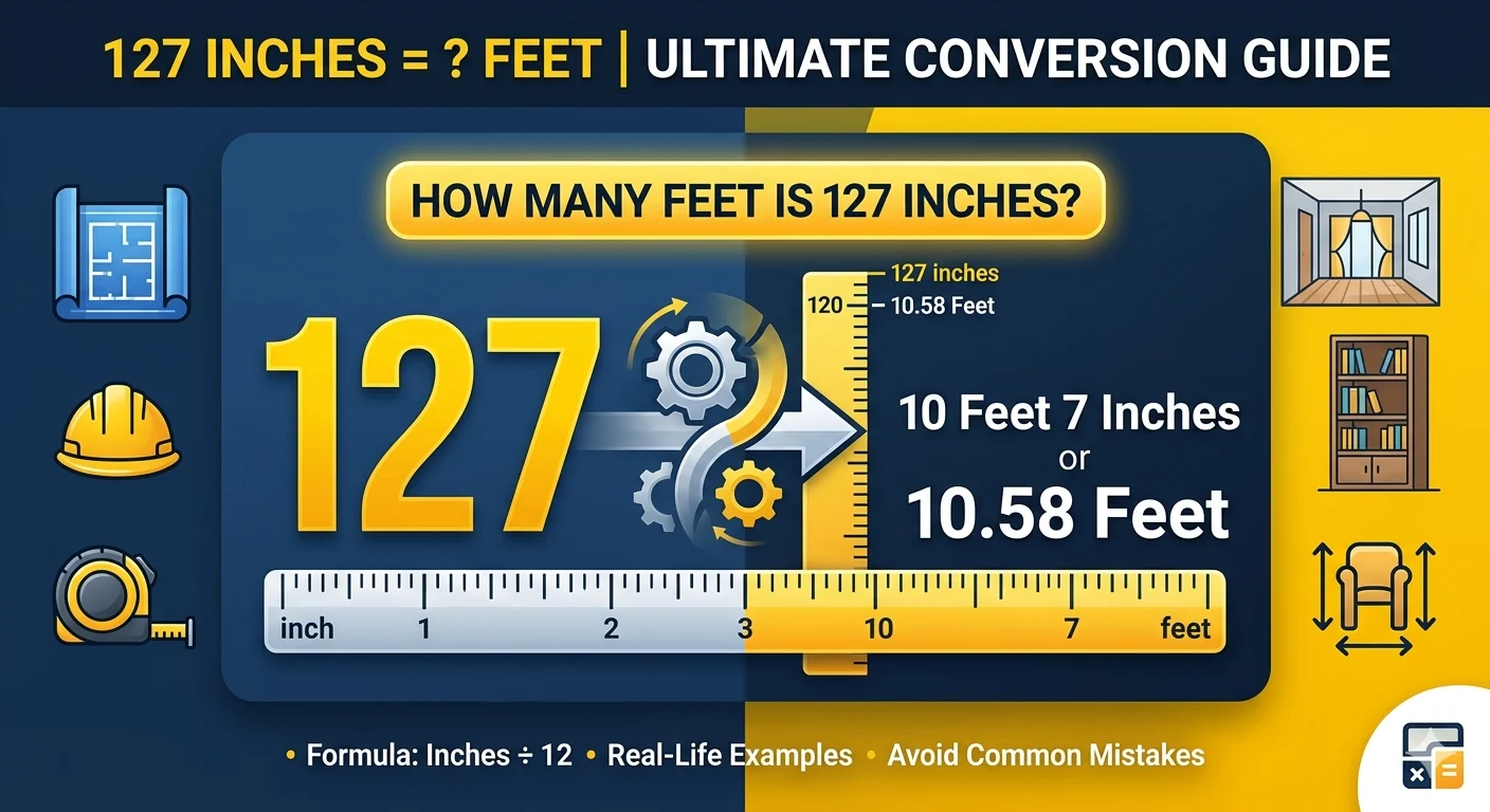 Infographic is showing that How Many Feet is 127 Inches?