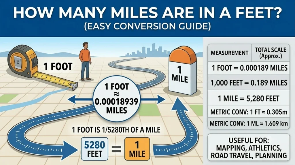 Infographic is showing that How Many Miles Are in a Feet? Easy Conversion Guide