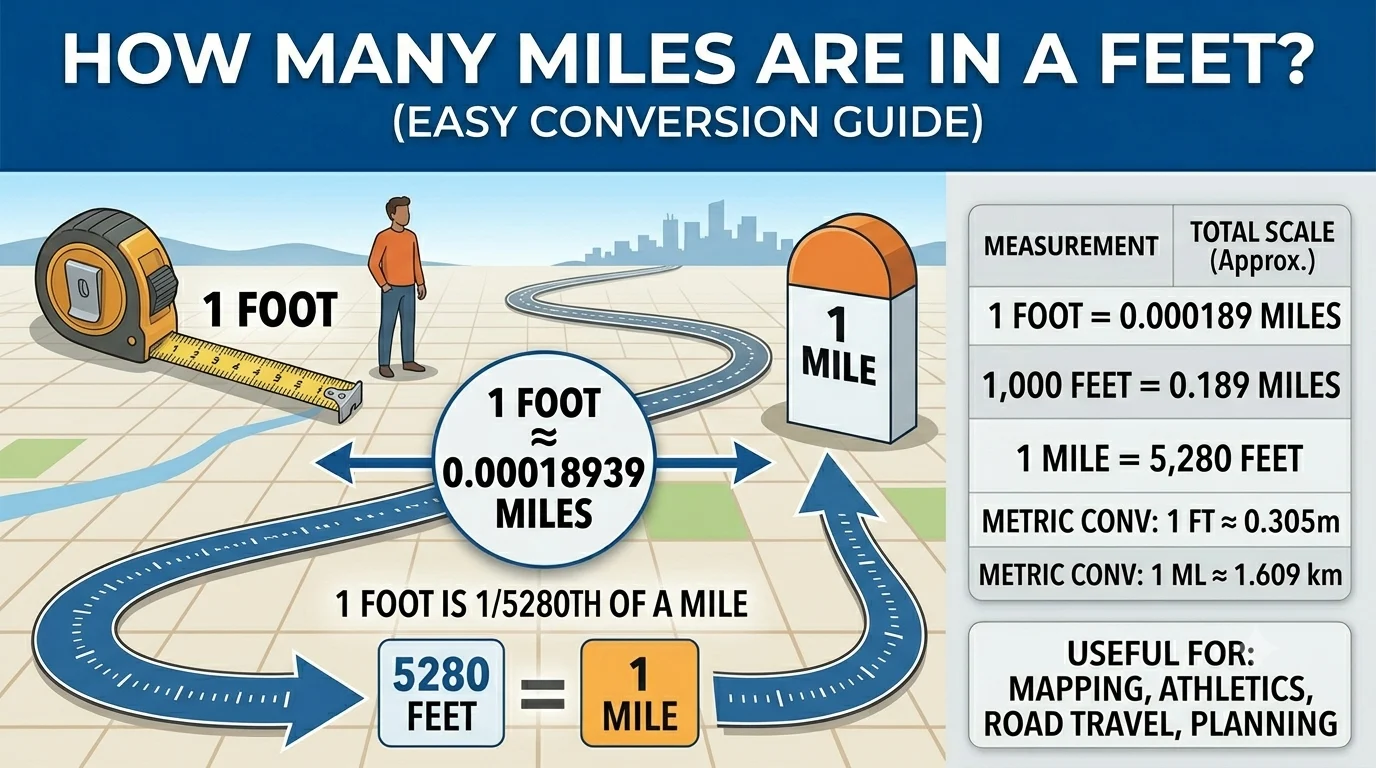 Infographic is showing that How Many Miles Are in a Feet? Easy Conversion Guide