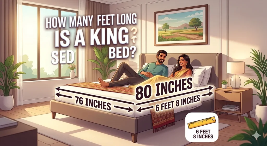 Infographic is showing that How Many Feet Long Is a King Size Bed?
