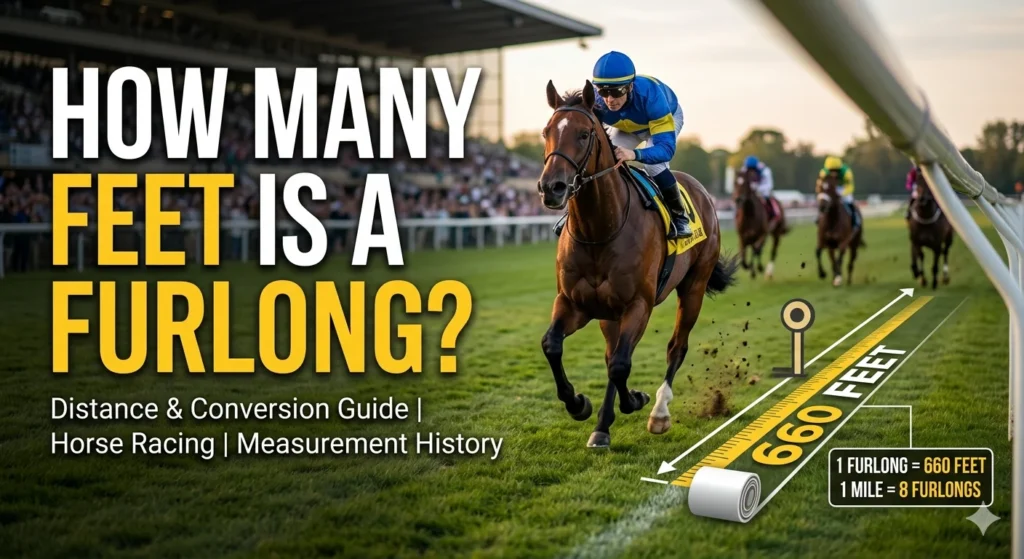 Infographic is showing that How Many Feet Is a Furlong? Easy Conversion Guide