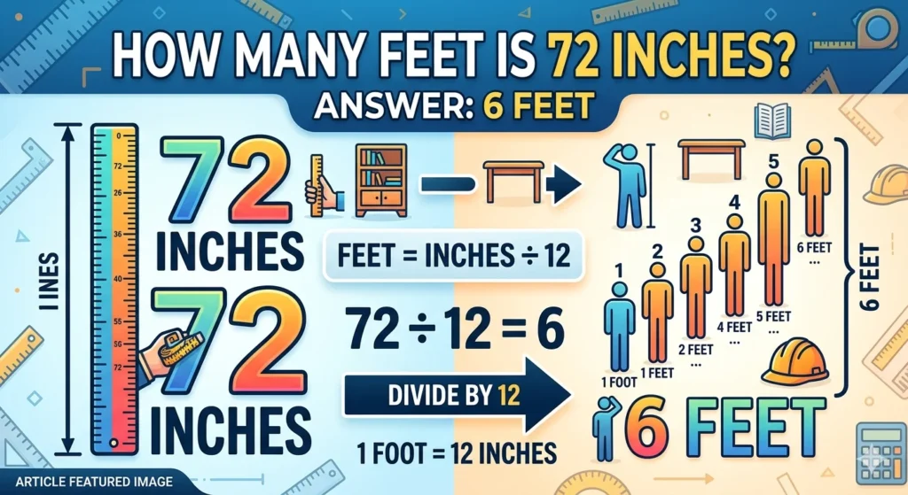 Infographic is showing that How Many Feet Is 72 Inches? Easy Conversion Guide