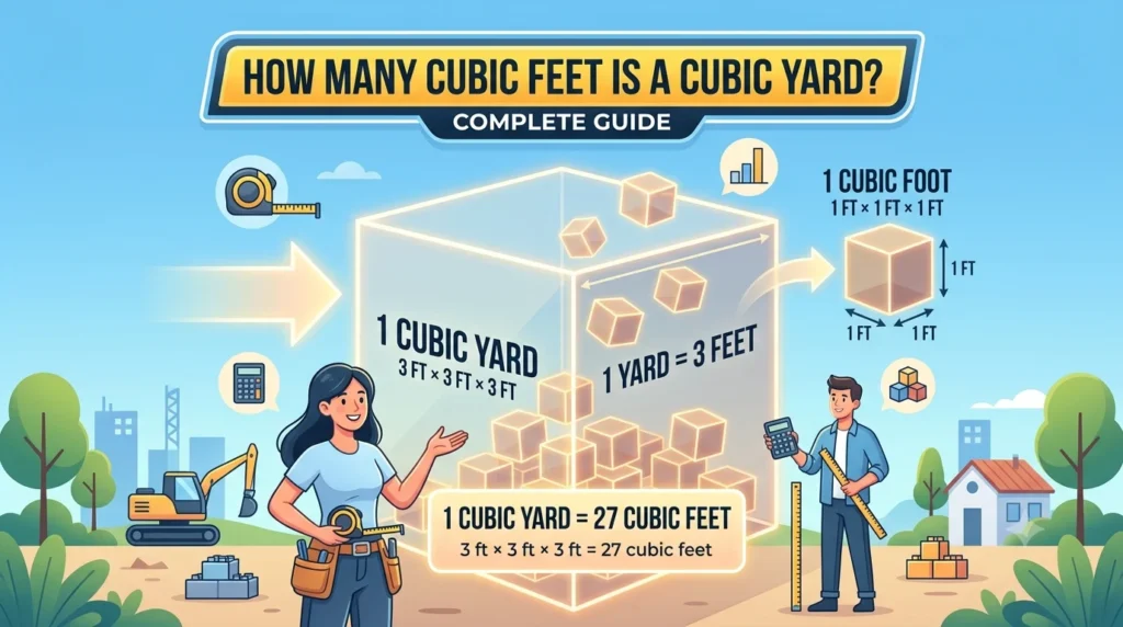 Infographic is showing that How Many Cubic Feet Is a Cubic Yard? Complete Guide